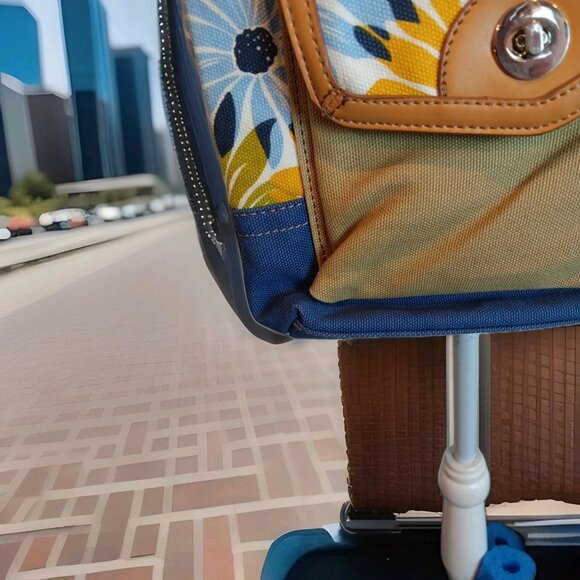 Franco Sarto Canvas Sunflower Floral Print Satchel Bag โ Blue Handles โ Medium - Picture 11 of 12